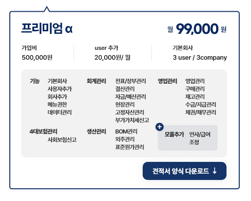 프리미엄 α 견적서 양식 이미지